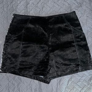 Black faux leather snake skin shorts